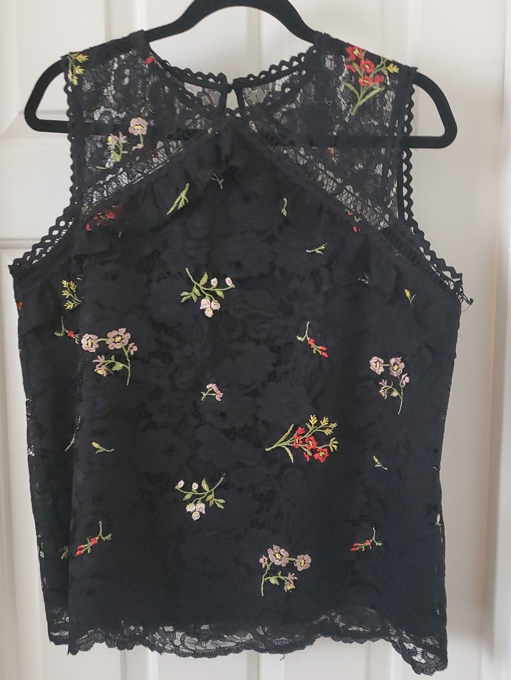 Laundry By Shelli Segal Black Lace Floral Embroidered Sleeveless Top